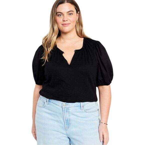 Old Navy Plus Size Black Jack Puff-Sleeve Slub-Knit Top XXL NWOT - Picture 1 of 9